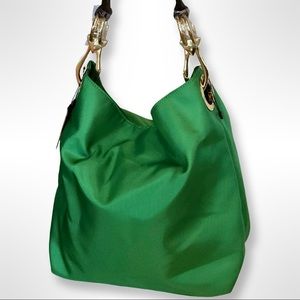 JPK PARIS 75 HOBO BUCKET SHOULDER BAG NYLON LEATHER STRAP GREEN